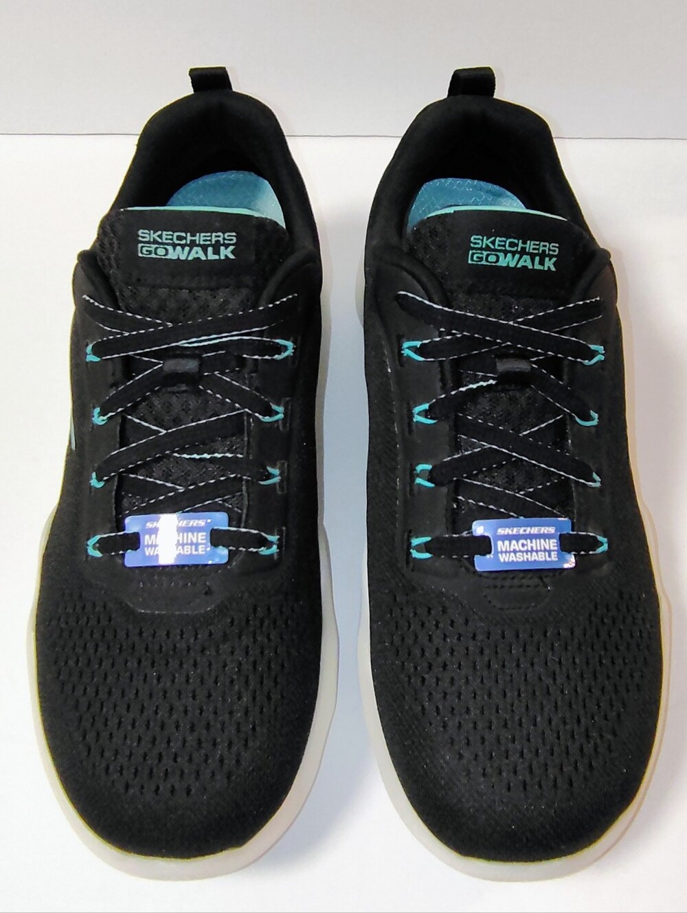 Skechers GOwalk Massage Fit Women's Lace-up Walking Sneakers Black/Turquoise 7 - Picture 3 of 12